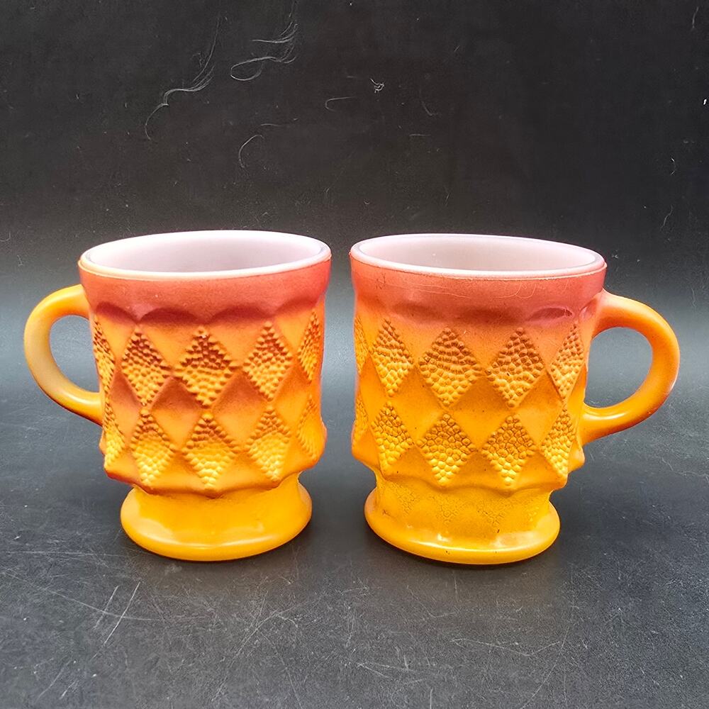 Fire King Ombre Kimberly Mugs Orange Red Vintage Glass Coffee